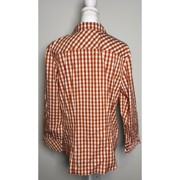 Lafayette 148 Burnt Orange Gingham Button Down Shirt Size 12 Polished Classic - Picture 5 of 8
